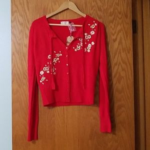 Modcloth Red Cherry Blossom Cardigan